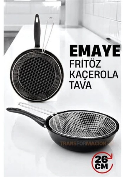 Fritözlü Emaye Kızartma Tavası- Kızartma Kaçerola Multi Kullanım 26 cm