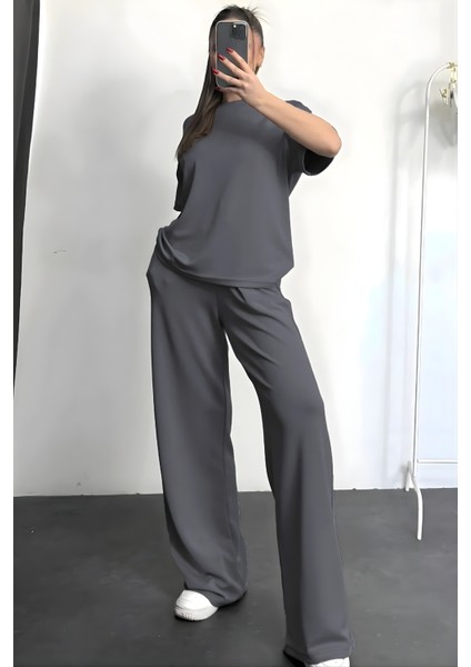 Kadın Kısa Kollu Modal Penye Yüksek Bel Bol Paça Alt-Üst Takım fiyatları