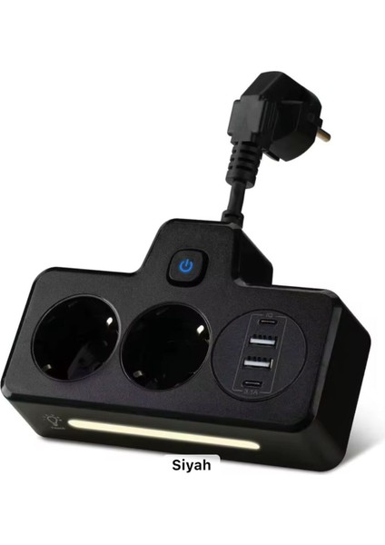Çok Fonksiyonlu Akım Korumalı Priz ve USB Şarj Istasyonu - Ayarlanabilir Gece Lambalı