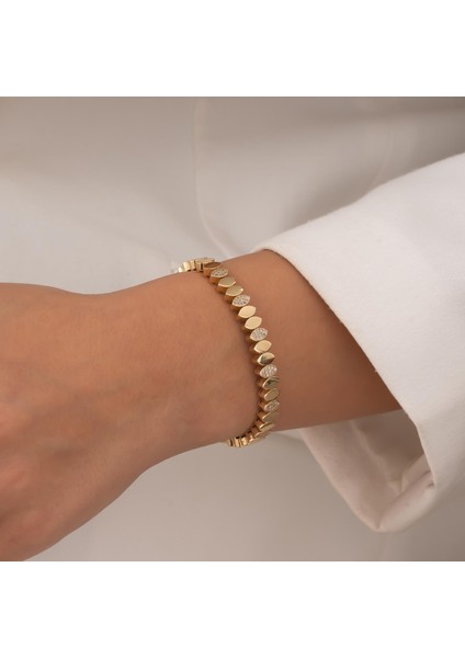 Taşlı Damla Model 14 Ayar Altın Kelepçe