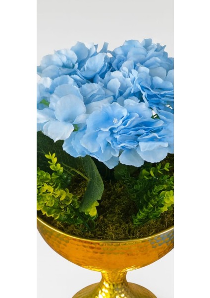 Gold Luxe Mavi Ortanca – Premium Ayaklı Aranjman