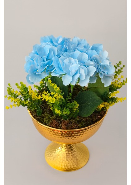 Gold Luxe Mavi Ortanca – Premium Ayaklı Aranjman fiyatları