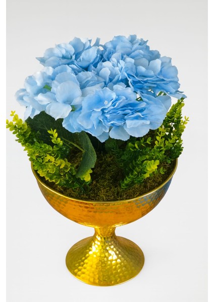 Gold Luxe Mavi Ortanca – Premium Ayaklı Aranjman fırsatları