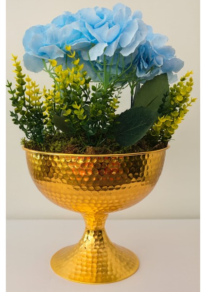 Gold Luxe Mavi Ortanca – Premium Ayaklı Aranjman