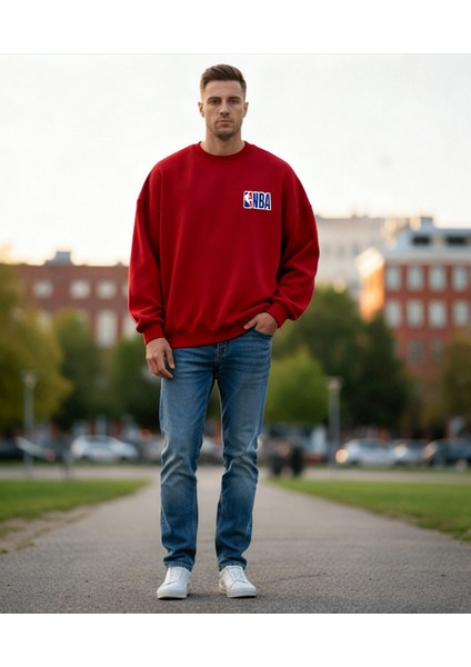 Basketbol Tutkunlarına Özel Nba Sweatshirt Oversize Kırmızı
