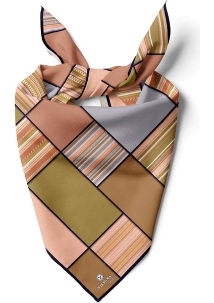 %100 Ipek Kadın Geometrik Desenli Bandana 80X80