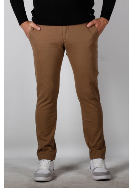 Erkek Chino Pantolon Slim Fit Dar Kesim Camel 1747 5594