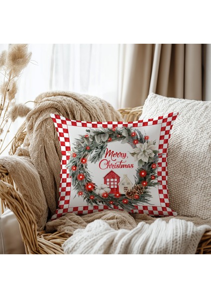 Çelenk Desen Kadife Kırlent Kılıfı 43X43 cm Çift Taraf Baskılı Fermuarlı