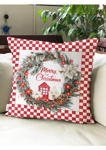 Çelenk Desen Kadife Kırlent Kılıfı 43X43 cm Çift Taraf Baskılı Fermuarlı modelleri