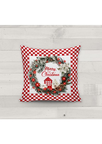 Çelenk Desen Kadife Kırlent Kılıfı 43X43 cm Çift Taraf Baskılı Fermuarlı