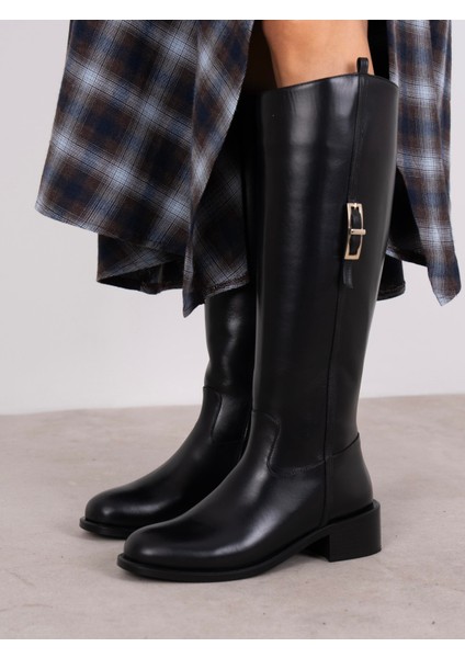 Zirya Siyah Hakiki Deri Kadın Çizme