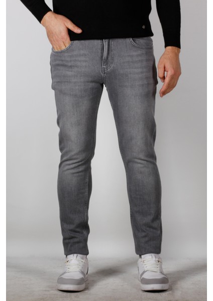 Erkek Kot Pantolon Slim Fit Dar Kesim 5 Cepli Gri 0521 6158