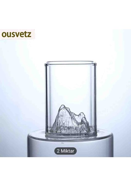 2 Adet Yüksek Kaliteli 3D Dağ Görüntülü Viski Bardakları