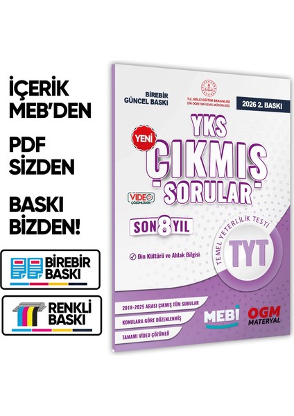 2026 Yks-Tyt Mebi Din Kültürü ve Ahlak Bilgisi Ösym Çıkmış Soru Bankası Sözel Son 8 Yıl Baskı Ücreti