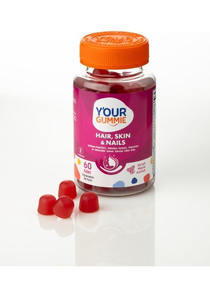 Hsn Saç Cilt Tırnak Vitamini -A, C, D3, E, Tip1-2 Kolajen, Biotin, Folik, Çinko Çiğnenebilir Gummies modelleri