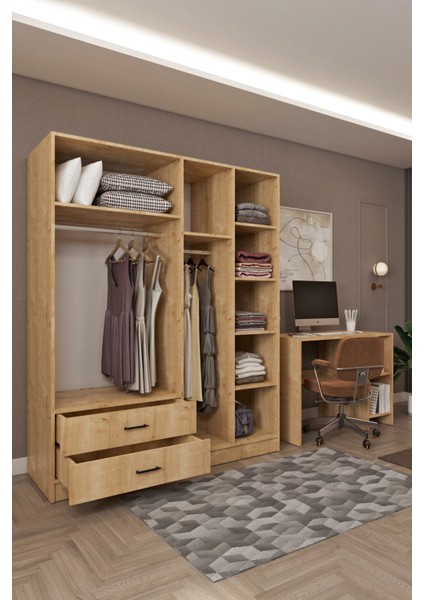 Ases HDF5358 Genç Odası Gardırop ve Çalışma Masası Hediyeli Beyaz - Safir Meşe fiyatları
