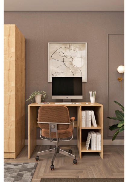 Ases HDF5358 Genç Odası Gardırop ve Çalışma Masası Hediyeli Beyaz - Safir Meşe