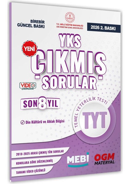 2026 Yks-Tyt Mebi Din Kültürü ve Ahlak Bilgisi Ösym Çıkmış Soru Bankası Sözel Son 8 Yıl Baskı Ücreti fiyatları