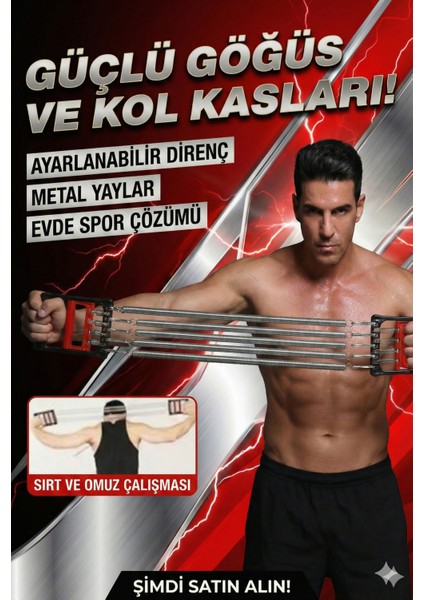 5 Yaylı Ayarlanabilir Çelik Göğüs Yayı - Profesyonel Kol, Omuz ve Sırt Egzersiz Aleti