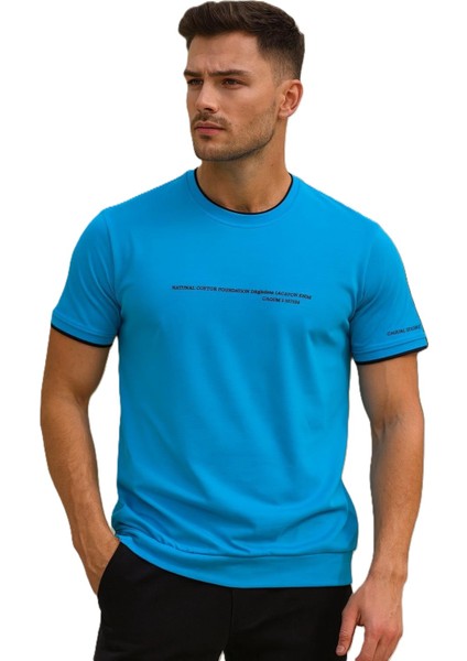 25-5206 Erkek Bisiklet Yaka Baskılı T-Shirt fiyatları