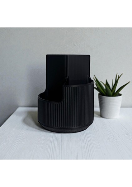 3 Bölmeli Modern Makyaj Düzenleyici - Siyah Fırçalık ve Kozmetik Organizer