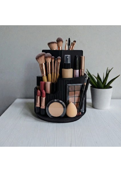 3 Bölmeli Modern Makyaj Düzenleyici - Siyah Fırçalık ve Kozmetik Organizer fiyatları