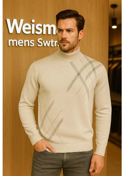 Pamuk Erkek Kazak Yarım Balıkcı Yaka