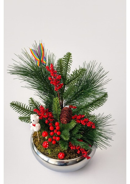 Noelberry Silver Bowl–yılbaşı Özel Çam Kokina Aranjmanı modelleri