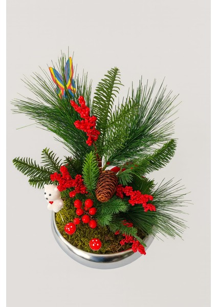 Noelberry Silver Bowl–yılbaşı Özel Çam Kokina Aranjmanı fırsatları