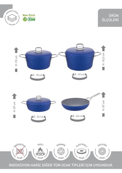 Clarissa 7 Pcs Granit Elmas Tencere Seti (18/22TEN/26KAR/26TV) modelleri