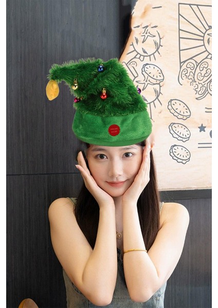 Yılbaşı Dans Eden Müzikli Şapka Müziğe Uyumlu Hareket Eden Parti Şapkası Yeşil fırsatları