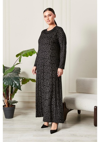 Kadın Buyuk Beden Yakası Taşlı Penye Elbise modelleri