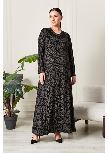 Kadın Buyuk Beden Yakası Taşlı Penye Elbise fırsatları