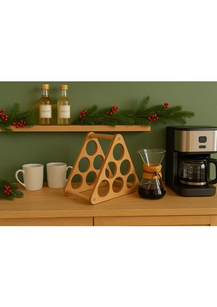 Tezgah ve Masa Üstü Üçgen Ahşap Şaraplık Standı / Şişe Standı Açık Meşe Mdflam 6 Gözlü fiyatları