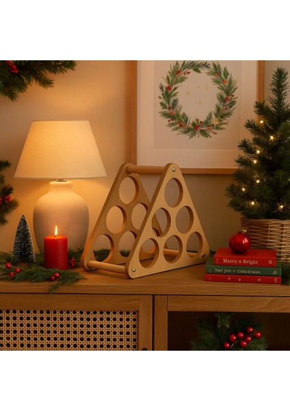 Tezgah ve Masa Üstü Üçgen Ahşap Şaraplık Standı / Şişe Standı Açık Meşe Mdflam 6 Gözlü modelleri