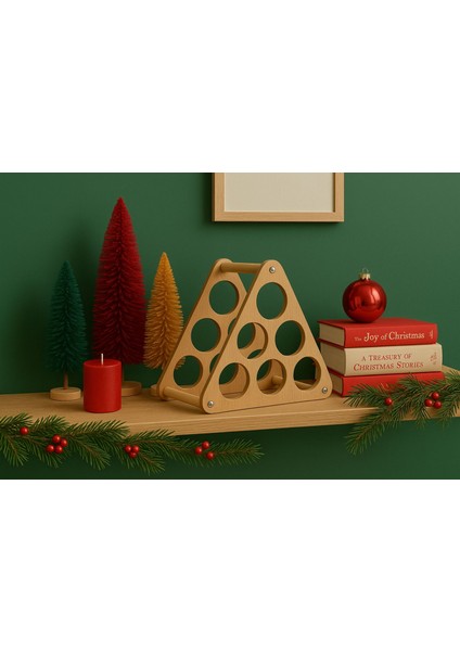 Tezgah ve Masa Üstü Üçgen Ahşap Şaraplık Standı / Şişe Standı Açık Meşe Mdflam 6 Gözlü fırsatları