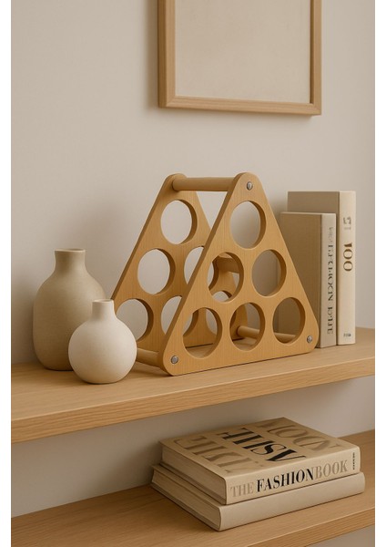 Tezgah ve Masa Üstü Üçgen Ahşap Şaraplık Standı / Şişe Standı Açık Meşe Mdflam 6 Gözlü