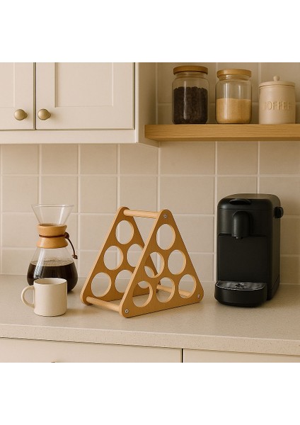 Tezgah ve Masa Üstü Üçgen Ahşap Şaraplık Standı / Şişe Standı Açık Meşe Mdflam 6 Gözlü