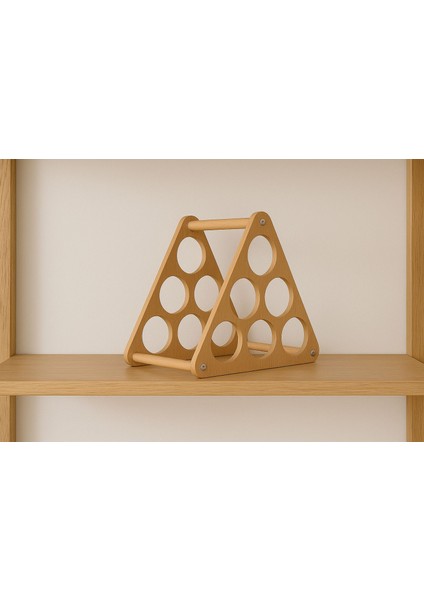 Tezgah ve Masa Üstü Üçgen Ahşap Şaraplık Standı / Şişe Standı Açık Meşe Mdflam 6 Gözlü