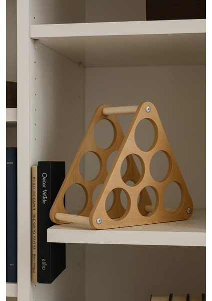 Tezgah ve Masa Üstü Üçgen Ahşap Şaraplık Standı / Şişe Standı Açık Meşe Mdflam 6 Gözlü