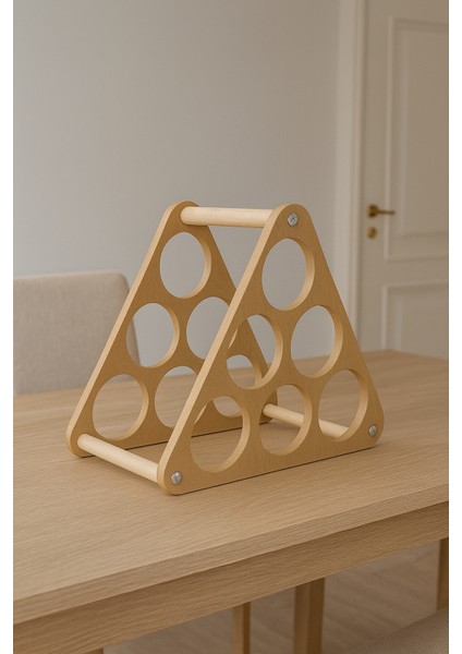 Tezgah ve Masa Üstü Üçgen Ahşap Şaraplık Standı / Şişe Standı Açık Meşe Mdflam 6 Gözlü