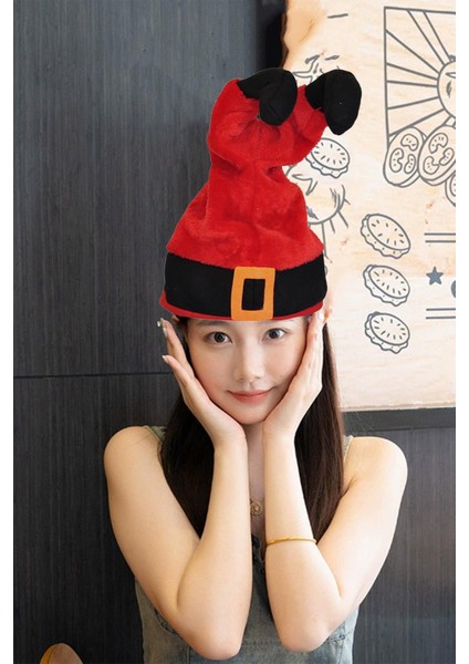 Yılbaşı Dans Eden Müzikli Şapka Müziğe Uyumlu Hareket Eden Parti Şapkası Kırmızı-Siyah