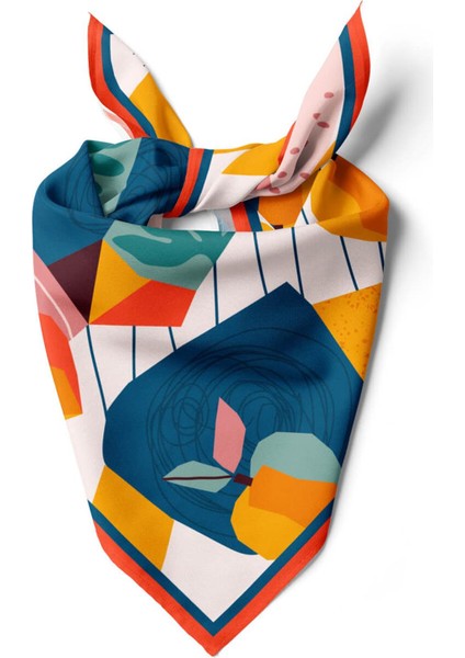 Geometrik Desenli %100 Ipek Bandana 55X55