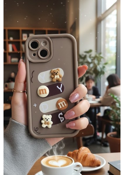 Iphone 15 Uyumlu Kılıf Kahverengi Renk Ayıcık Figürlü 3D Kamera Korumalı Darbe Emici Yumuşak Silikon Kapak modelleri