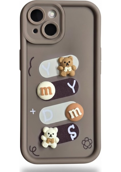 Iphone 15 Uyumlu Kılıf Kahverengi Renk Ayıcık Figürlü 3D Kamera Korumalı Darbe Emici Yumuşak Silikon Kapak fırsatları