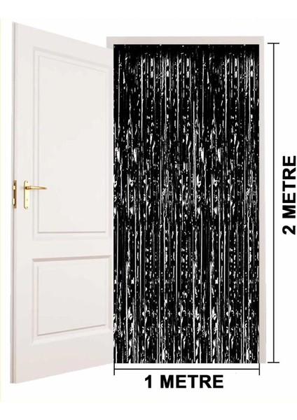 Bfs Siyah Renk Ekstra Metalize Parlak Saçaklı Arka Fon Perde Ithal A Kalite 1x2 Metre
