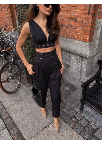 Kadın Double Krep Kumaş Düğme Aksesuar Detaylı Takım fiyatları