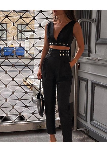 Kadın Double Krep Kumaş Düğme Aksesuar Detaylı Takım indirimleri