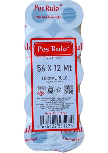 Termal Pos Rulo 56X12 250 Adet