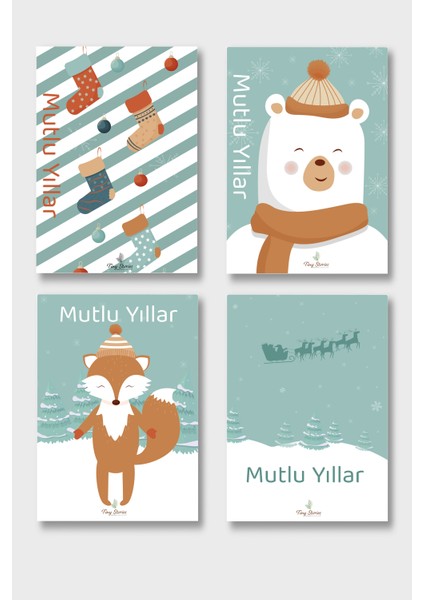4'lü Yılbaşı Kutlama Kartı Seti/ Kartpostal indirimleri